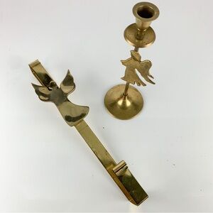 Pair Vintage Brass Angel Wreath Hanger Holder Over Door Hook Candle Holder Retro